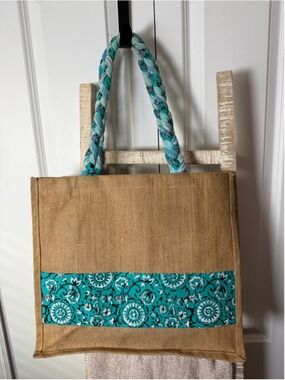 Freeset Brown Teal Jute Tote Bag One Size
EUC